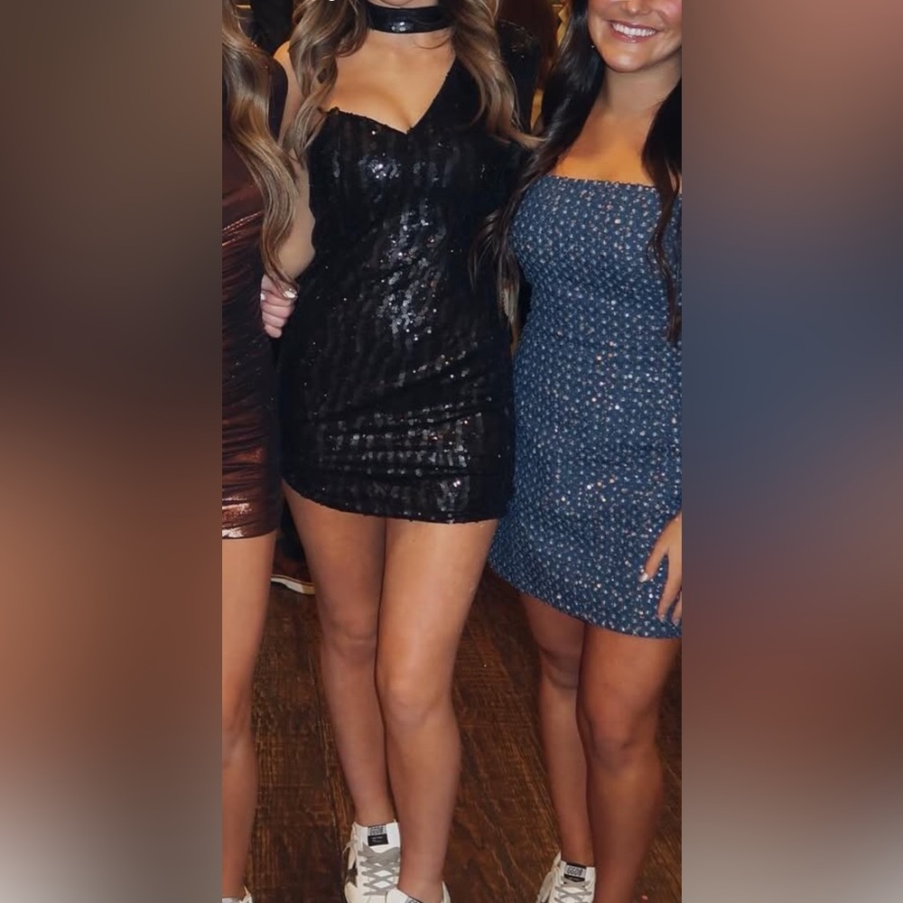 REVOLVE X MICHAELCOSTELLO Black Sequin Mini Dress